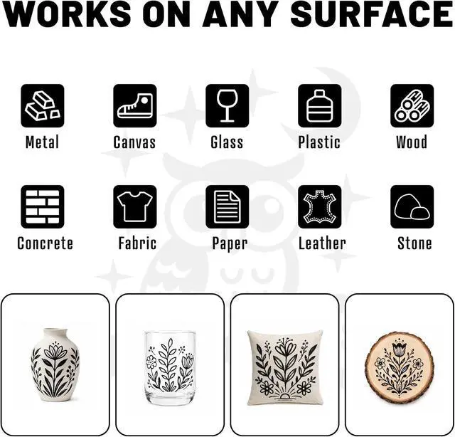Alt view image 5 of 7 - Pagather Black Acrylic Paint Markers, 12 Dual Tip with Fine Tip and Brush Tip Pens for Fabric, Stone, Wood, Canvas, Ceramic, Metal, Glass, Rock Painting, DIY Crafts