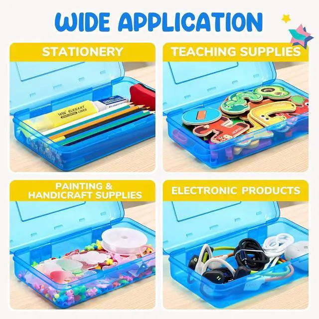 Alt view image 7 of 7 - GAMENOTE Plastic Pencil Box with Personalized Sticker, Large Capacity, Blue | Kid Large Hard Pencil Case with Snap-tight Lid, Small Art Craft Storage Containers, School Supply Box for Boys, Girls