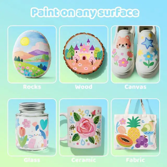 Alt view image 6 of 7 - Guangna 12 Macaron Acrylic Paint Markers, Brush Tip Acrylic Paint Pens for Pumpkin Paint, Rock Painting, Wood, Glass, Paper, Coloring Book, Ceramic, Canvas, DIY Crafts, Water-Based Ink