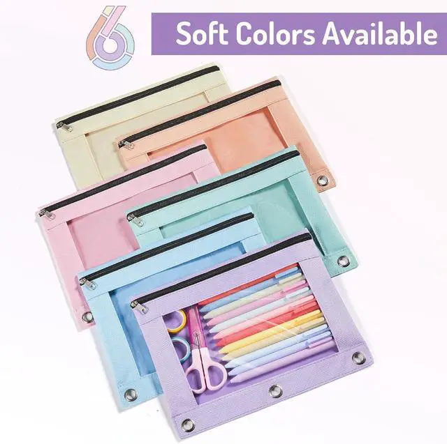 Alt view image 2 of 7 - Forvencer Pencil Pouch for 3 Ring Binder, Pastels Pencil Case,Cute Pen Bag | Smooth Zipper, Cute Soft Pen Bag with Clear Window & 3 Reinforced Grommets, Binder Bag, School Office Supplies, Purple