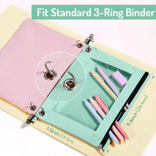 Alt view image 3 of 7 - Forvencer Pencil Pouch for 3 Ring Binder, Pastels Pencil Case,Cute Pen Bag | Smooth Zipper, Cute Soft Pen Bag with Clear Window & 3 Reinforced Grommets, Binder Bag, School Office Supplies, Purple