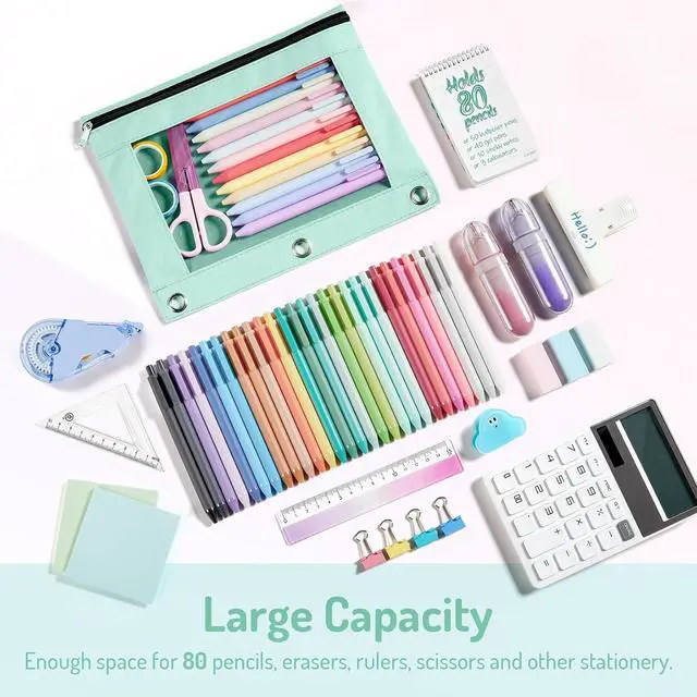 Alt view image 6 of 7 - Forvencer Pencil Pouch for 3 Ring Binder, Pastels Pencil Case,Cute Pen Bag | Smooth Zipper, Cute Soft Pen Bag with Clear Window & 3 Reinforced Grommets, Binder Bag, School Office Supplies, Purple
