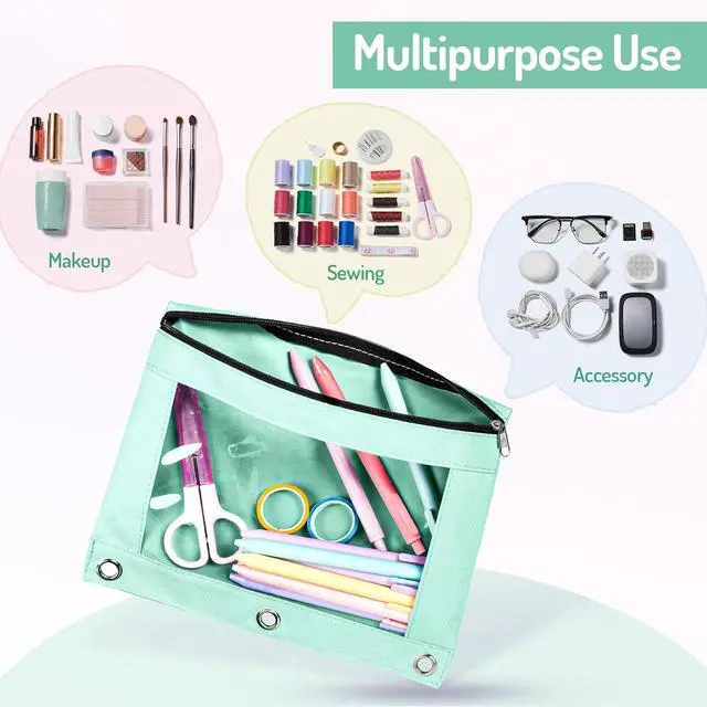 Alt view image 7 of 7 - Forvencer Pencil Pouch for 3 Ring Binder, Pastels Pencil Case,Cute Pen Bag | Smooth Zipper, Cute Soft Pen Bag with Clear Window & 3 Reinforced Grommets, Binder Bag, School Office Supplies, Purple