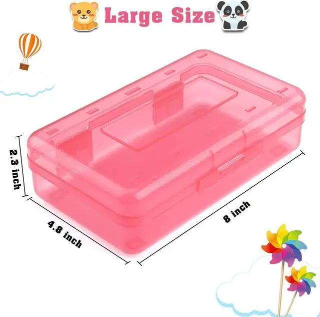 Alt view image 2 of 7 - Pencil Box, Large Capacity Clear Pencil Case, 1 Pack Hard Pencil Case, Clear Crayon Box with Snap-tight Lid Stackable Design, Plastic Storage Box for Office Supplies, Pink