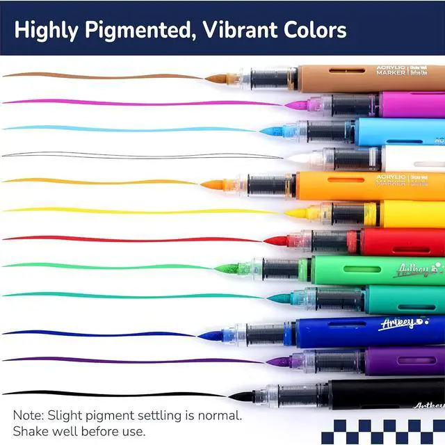 Alt view image 2 of 7 - Artkey Acrylic Paint Markers 12 Colors, Direct-Liquid Acrylic Paint Pens with Automatic Ink Control, Flexible Brush Tip Acrylic Markers Set for Rock Painting, Wood, Canvas, Glass, Ceramic, DIY Crafts