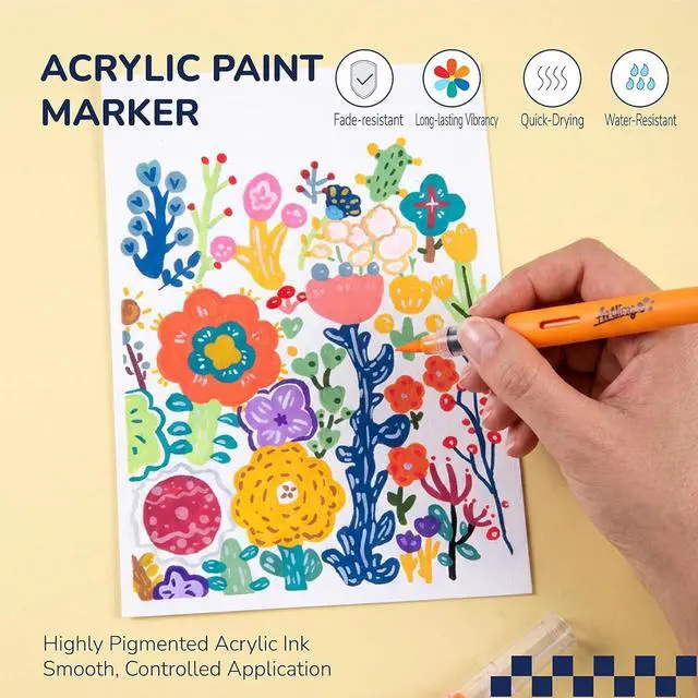 Alt view image 4 of 7 - Artkey Acrylic Paint Markers 12 Colors, Direct-Liquid Acrylic Paint Pens with Automatic Ink Control, Flexible Brush Tip Acrylic Markers Set for Rock Painting, Wood, Canvas, Glass, Ceramic, DIY Crafts
