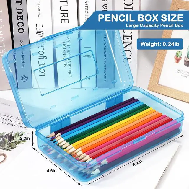 Alt view image 2 of 7 - Colored Plastic Pencil Box, Large Capacity Pencil Case, Pencil Boxs | for Kids Adults, Hard Crayon Box Storage with Snap-Tight Lid for School Office Supplies (Blue)