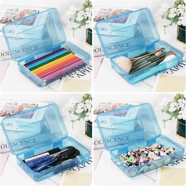 Alt view image 5 of 7 - Colored Plastic Pencil Box, Large Capacity Pencil Case, Pencil Boxs | for Kids Adults, Hard Crayon Box Storage with Snap-Tight Lid for School Office Supplies (Blue)