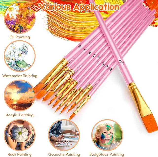 Alt view image 3 of 7 - Soucolor Acrylic Paint Brushes Set, Halloween Painting Craft for Adult Kids | 24pc set, 12 sizes, soft bristles, wooden handles ideal for acrylic, oil, watercolor, nail, face & rock painting.