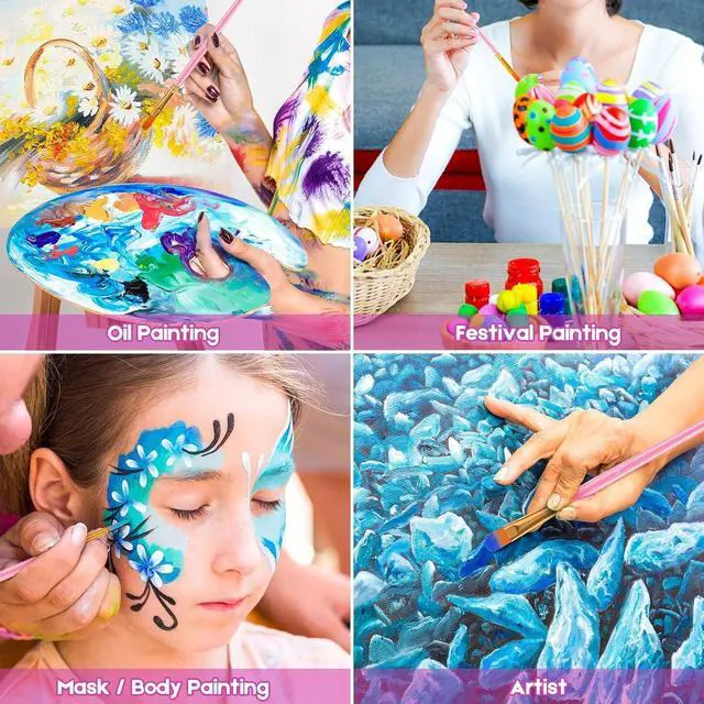 Alt view image 6 of 7 - Soucolor Acrylic Paint Brushes Set, Halloween Painting Craft for Adult Kids | 24pc set, 12 sizes, soft bristles, wooden handles ideal for acrylic, oil, watercolor, nail, face & rock painting.