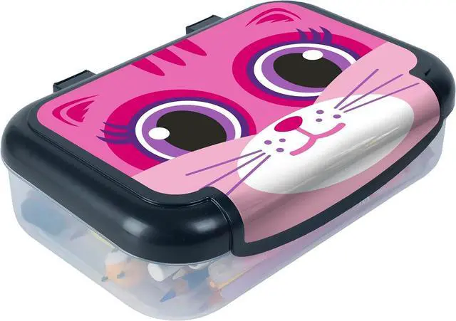 Main image of ZIPIT Recycled Plastic Pencil Box for Girls, Large Capacity Pencil Case for School, Durable Stationery Organizer Box, Pink Kitty