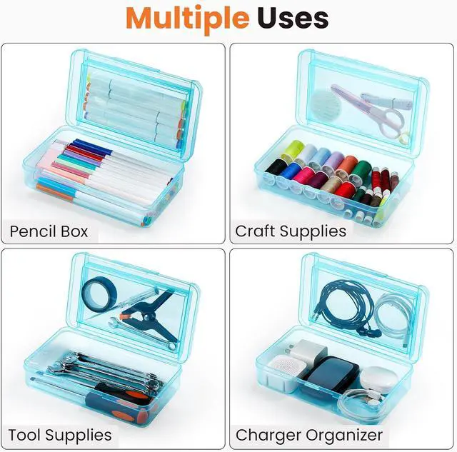 Alt view image 7 of 7 - Sooez Double Layer Pencil Box, Large Hard Pencil Case Organizer, Clear Plastic Crayon Box for Girls and Boys, Colored Marker Organizer, Small Plastic Containers/Bins with Lids, Art Supply Storage