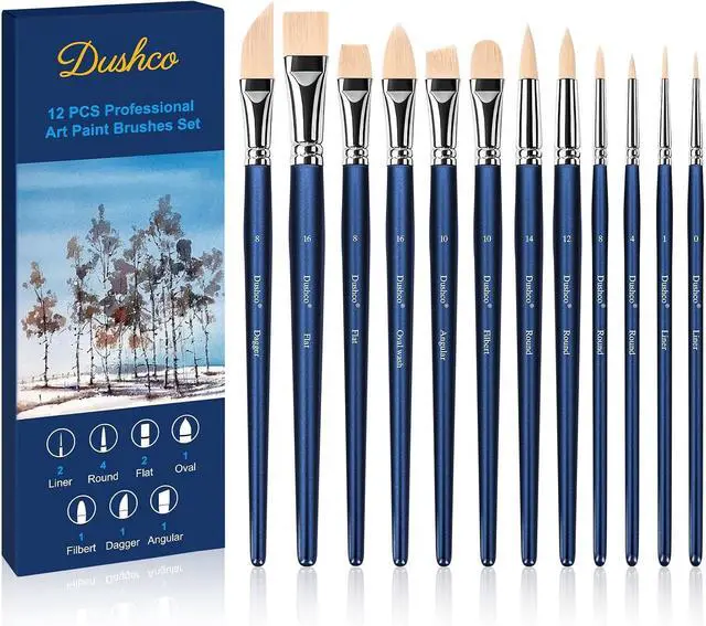 Main image of Watercolor Brushes Professional, Artist Paint Brushes Set, 12 Pieces | Wooden Handle, Synthetic Bristles, Multiple Brush Shapes, Water Color Brushes for Gouache Oil Watercolor Painting