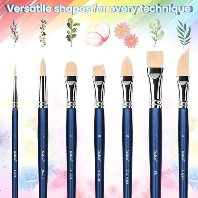 Alt view image 3 of 7 - Watercolor Brushes Professional, Artist Paint Brushes Set, 12 Pieces | Wooden Handle, Synthetic Bristles, Multiple Brush Shapes, Water Color Brushes for Gouache Oil Watercolor Painting
