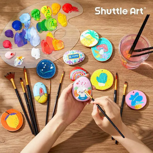 Alt view image 6 of 7 - Shuttle Art 12 PCS Paint Brush Set with Case, Assorted Shapes & Sizes for Acrylic, Watercolor, Oil, and Gouache, Perfect Artist Brushes for Kids, Beginners, and Professionals, Ideal for Home or Travel