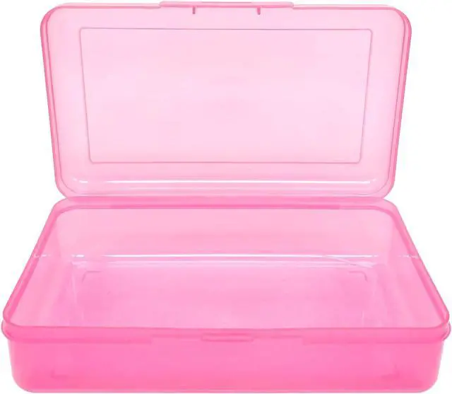 Alt view image 2 of 6 - Ykimok Large Capacity Clear Pencil Box, Pencil Case, Plastic Pencil Boxes, Stackable Design, Supply Boxes for School Classroom,1 Pack (Pink)