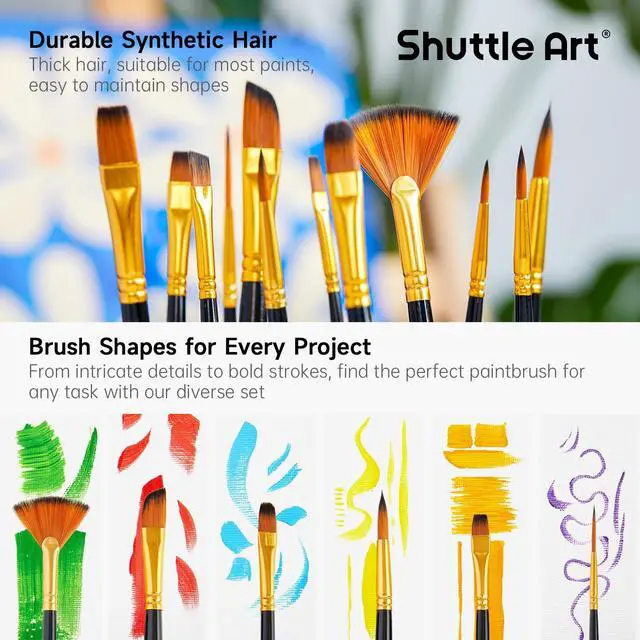Alt view image 4 of 7 - Shuttle Art 12 PCS Paint Brush Set with Case, Assorted Shapes & Sizes for Acrylic, Watercolor, Oil, and Gouache, Perfect Artist Brushes for Kids, Beginners, and Professionals, Ideal for Home or Travel