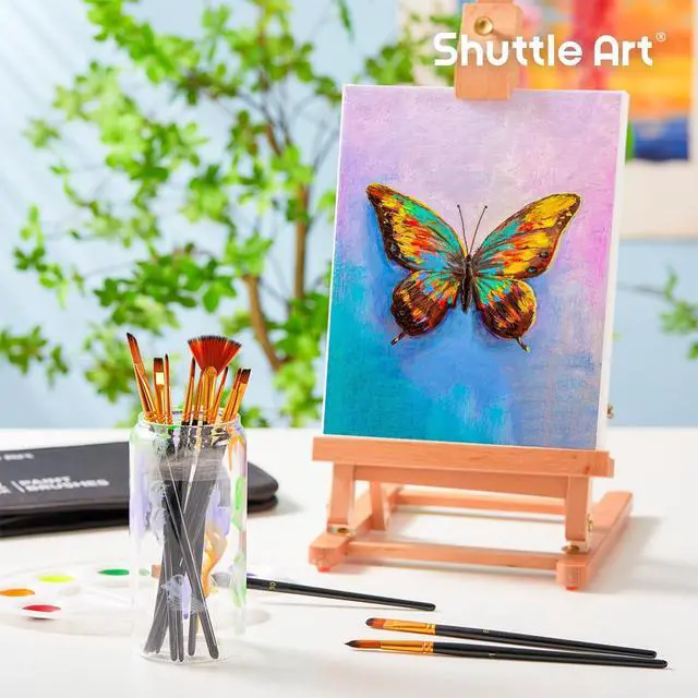 Alt view image 5 of 7 - Shuttle Art 12 PCS Paint Brush Set with Case, Assorted Shapes & Sizes for Acrylic, Watercolor, Oil, and Gouache, Perfect Artist Brushes for Kids, Beginners, and Professionals, Ideal for Home or Travel
