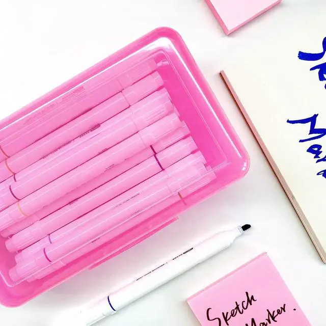Alt view image 5 of 6 - Ykimok Large Capacity Clear Pencil Box, Pencil Case, Plastic Pencil Boxes, Stackable Design, Supply Boxes for School Classroom,1 Pack (Pink)