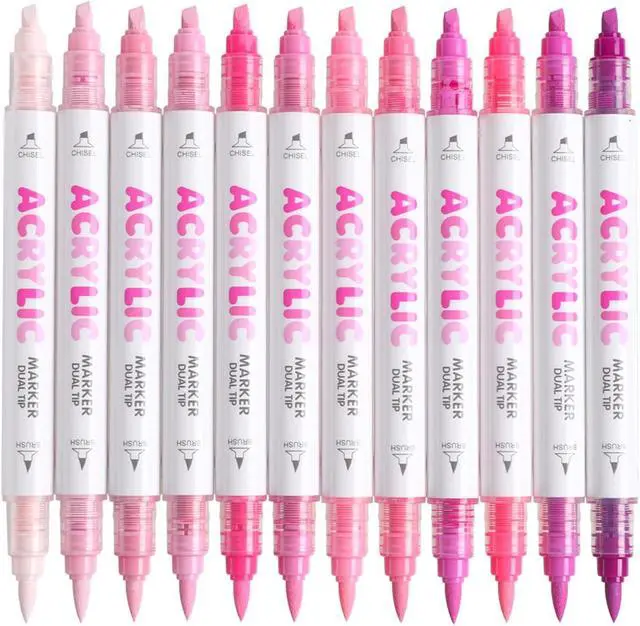Alt view image 4 of 7 - kander 12 Colors Dual Tip Acrylic Paint Markers,Pink Color Extra Fine & Soft Brush Pen Set with Direct Ink Flow for Sketching, Detailing, Coloring on Wood, Canvas, Rock, Glass, DIY Crafts