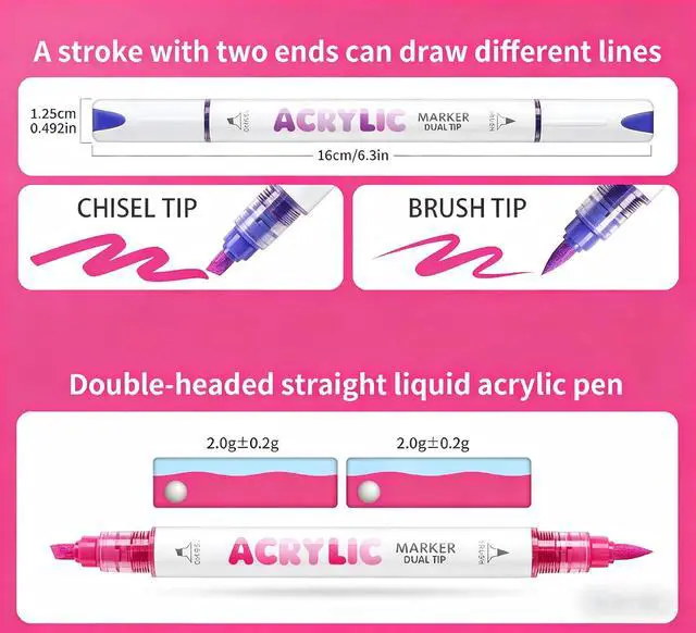 Alt view image 5 of 7 - kander 12 Colors Dual Tip Acrylic Paint Markers,Pink Color Extra Fine & Soft Brush Pen Set with Direct Ink Flow for Sketching, Detailing, Coloring on Wood, Canvas, Rock, Glass, DIY Crafts