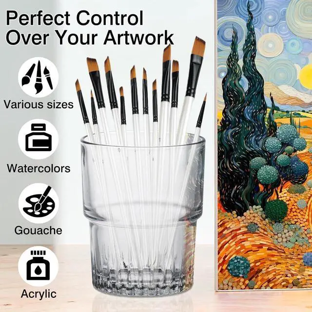 Alt view image 2 of 7 - 12-Piece Angular Paint Brush Set Pearl White Nylon Angled Brushes for Watercolor, Acrylic, Gouache, Oil & Craft Painting