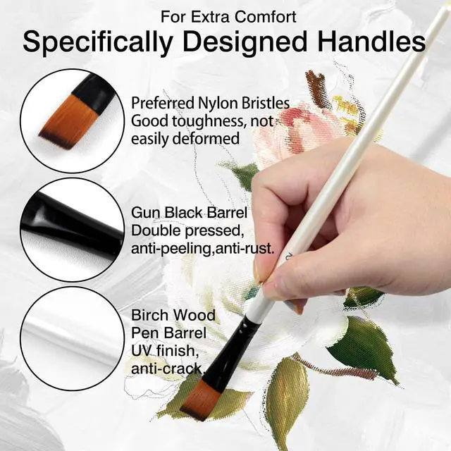 Alt view image 3 of 7 - 12-Piece Angular Paint Brush Set Pearl White Nylon Angled Brushes for Watercolor, Acrylic, Gouache, Oil & Craft Painting