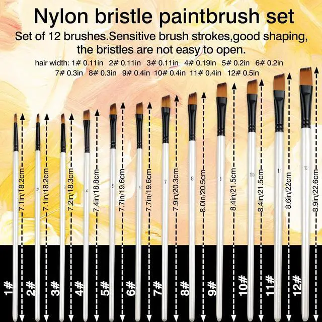 Alt view image 4 of 7 - 12-Piece Angular Paint Brush Set Pearl White Nylon Angled Brushes for Watercolor, Acrylic, Gouache, Oil & Craft Painting