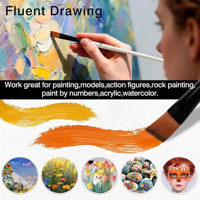 Alt view image 5 of 7 - 12-Piece Angular Paint Brush Set Pearl White Nylon Angled Brushes for Watercolor, Acrylic, Gouache, Oil & Craft Painting