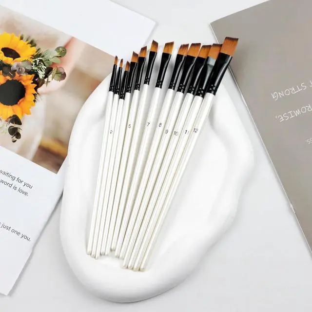 Alt view image 7 of 7 - 12-Piece Angular Paint Brush Set Pearl White Nylon Angled Brushes for Watercolor, Acrylic, Gouache, Oil & Craft Painting