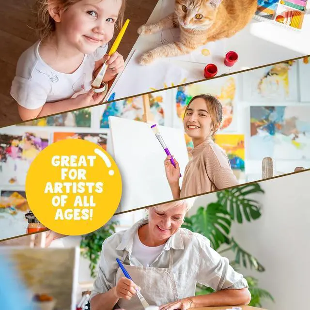 Alt view image 6 of 7 - Joyooss Paint Brushes for Kids, 12 Pcs Flat Toddler Large Paint Brushes Set, Easy to Clean & Grip Washable No Shed Hog Bristle Painting Brush Kits for Watercolor, Acrylic, Gouache, Ink, Art Supplies