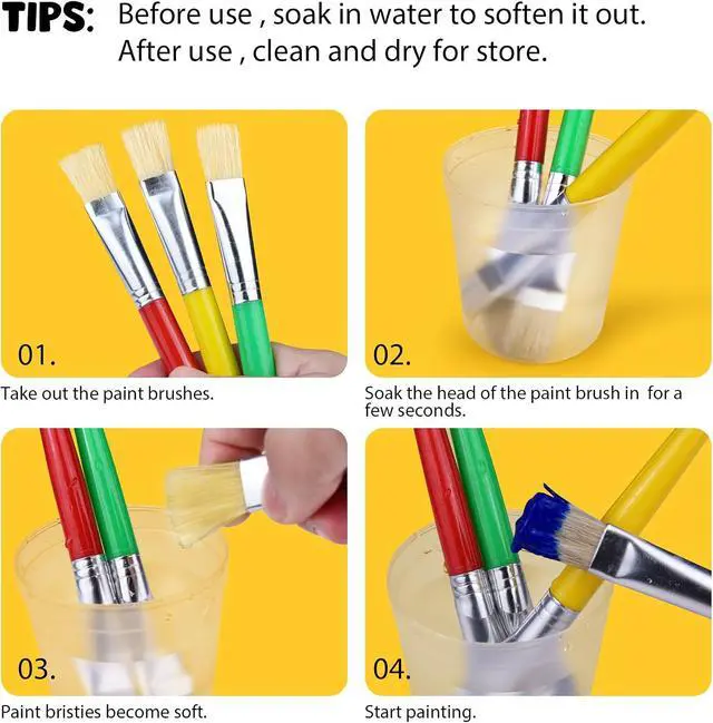 Alt view image 7 of 7 - Joyooss Paint Brushes for Kids, 12 Pcs Flat Toddler Large Paint Brushes Set, Easy to Clean & Grip Washable No Shed Hog Bristle Painting Brush Kits for Watercolor, Acrylic, Gouache, Ink, Art Supplies