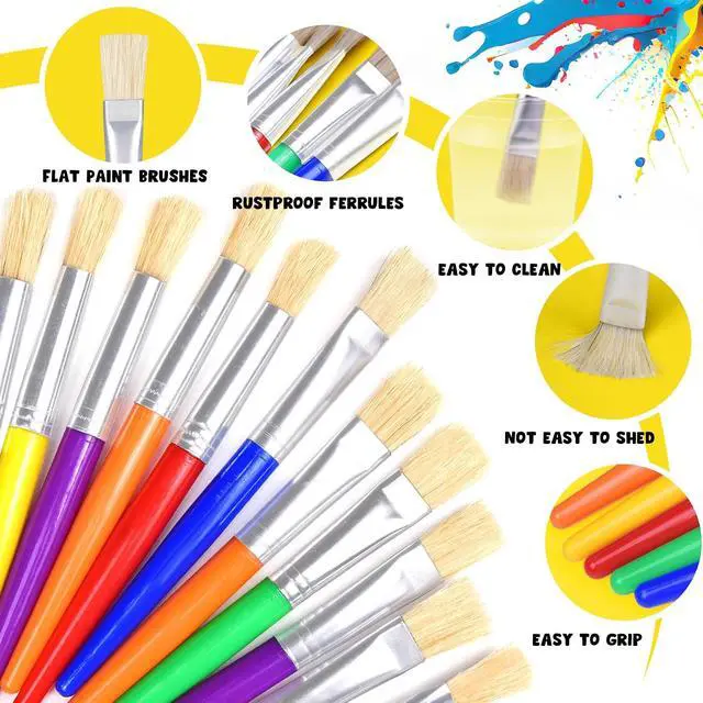 Alt view image 5 of 7 - Joyooss Paint Brushes for Kids, 12 Pcs Flat Toddler Large Paint Brushes Set, Easy to Clean & Grip Washable No Shed Hog Bristle Painting Brush Kits for Watercolor, Acrylic, Gouache, Ink, Art Supplies