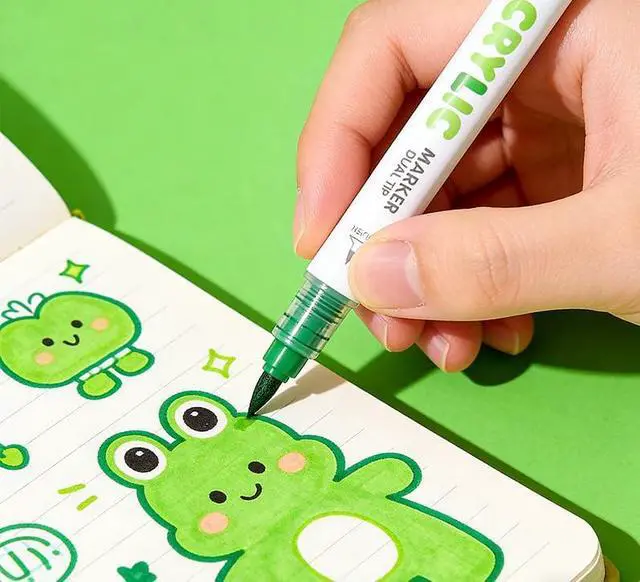 Alt view image 3 of 7 - kander 12 Colors Dual Tip Acrylic Paint Markers, Green Color Extra Fine & Soft Brush Pen Set with Direct Ink Flow for Sketching, Detailing, Coloring on Wood, Canvas, Rock, Glass, DIY Crafts