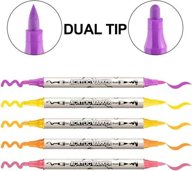 Alt view image 4 of 7 - TRANSON 24 Colors Bold and Brush Dual-tip Acrylic Paint Marker Pen for Canvas Rock Wood Leather Ceramic DIY Painting