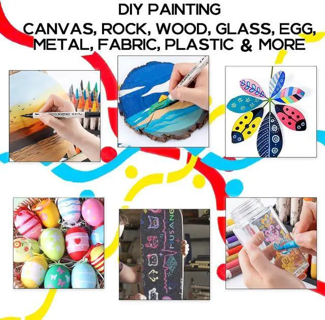 Alt view image 2 of 7 - TRANSON 24 Colors Bold and Brush Dual-tip Acrylic Paint Marker Pen for Canvas Rock Wood Leather Ceramic DIY Painting