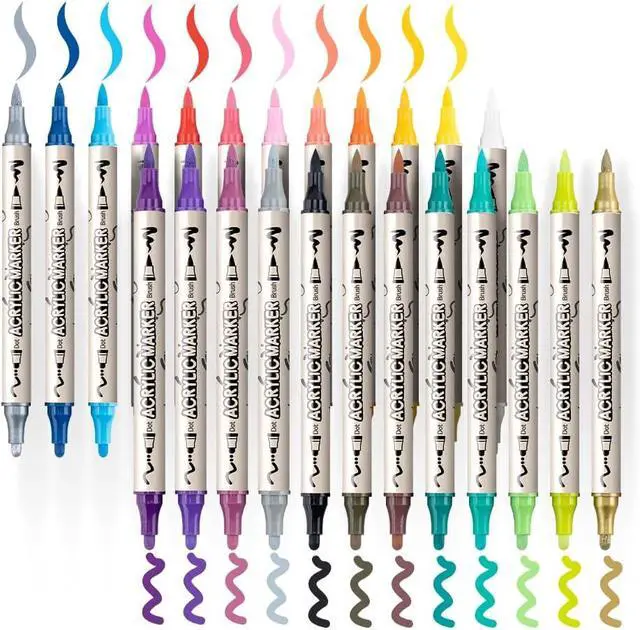 Alt view image 6 of 7 - TRANSON 24 Colors Bold and Brush Dual-tip Acrylic Paint Marker Pen for Canvas Rock Wood Leather Ceramic DIY Painting