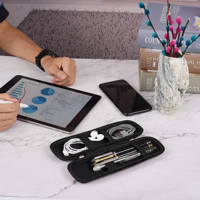 Alt view image 5 of 7 - Small Pencil Case Holder for Pencils,Hard Pen Case for Executive Fountain Pens,Ballpoint Pens-Black