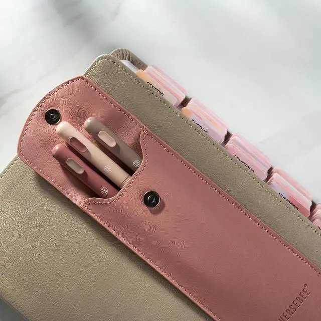 Alt view image 3 of 7 - DIVERSEBEE Adjustable Elastic Band Pen Holder for Notebooks (Peach) | Pen Sleeve Pouch for Journals, Pencil Holder, Bible Planner Accessories, Cute Pencil Case