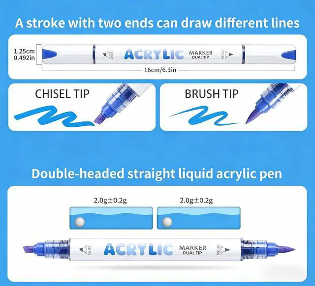 Alt view image 2 of 7 - kander 12 Colors Dual Tip Acrylic Paint Markers, Blue Color Extra Fine & Soft Brush Pen Set with Direct Ink Flow for Sketching, Detailing, Coloring on Wood, Canvas, Rock, Glass, DIY Crafts