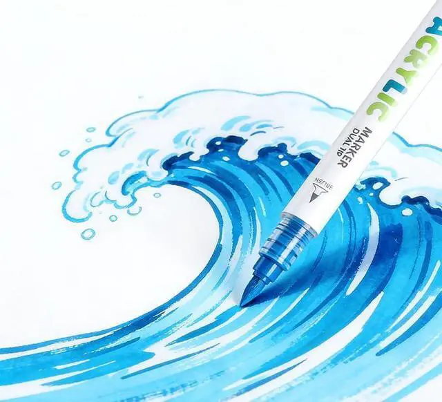 Alt view image 3 of 7 - kander 12 Colors Dual Tip Acrylic Paint Markers, Blue Color Extra Fine & Soft Brush Pen Set with Direct Ink Flow for Sketching, Detailing, Coloring on Wood, Canvas, Rock, Glass, DIY Crafts