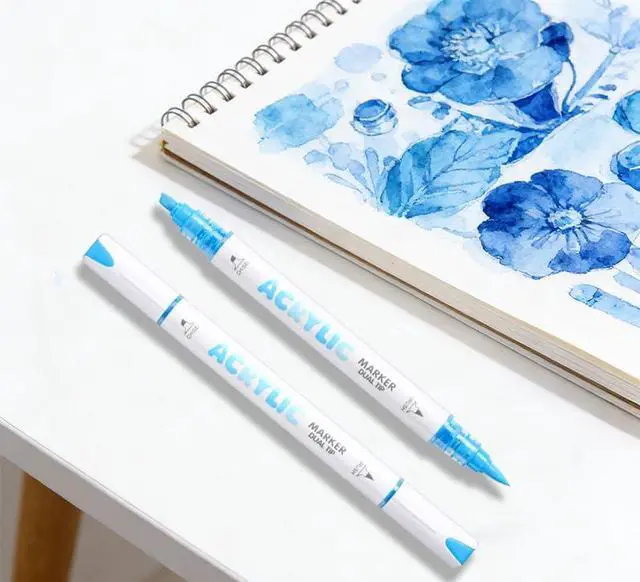 Alt view image 4 of 7 - kander 12 Colors Dual Tip Acrylic Paint Markers, Blue Color Extra Fine & Soft Brush Pen Set with Direct Ink Flow for Sketching, Detailing, Coloring on Wood, Canvas, Rock, Glass, DIY Crafts