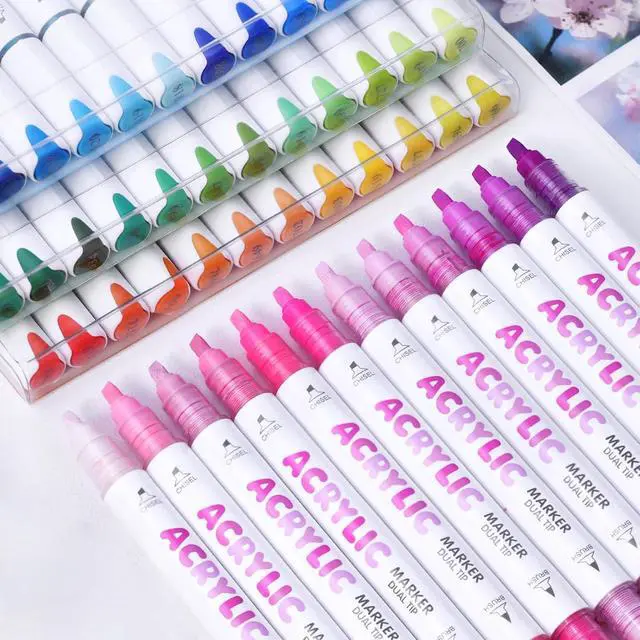 Alt view image 5 of 7 - kander 12 Colors Dual Tip Acrylic Paint Markers, Reddish Brown Color Extra Fine & Soft Brush Pen Set with Direct Ink Flow for Sketching, Detailing, Coloring on Wood, Canvas, Rock, Glass, DIY Crafts