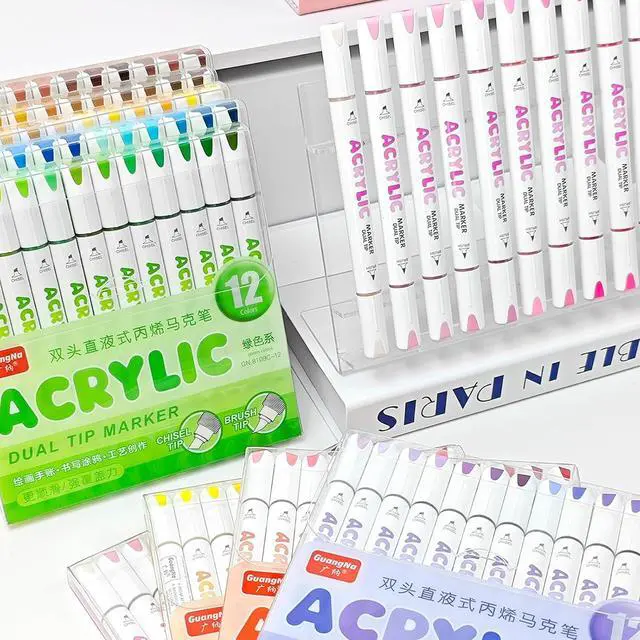 Alt view image 7 of 7 - kander 12 Colors Dual Tip Acrylic Paint Markers,Pink Color Extra Fine & Soft Brush Pen Set with Direct Ink Flow for Sketching, Detailing, Coloring on Wood, Canvas, Rock, Glass, DIY Crafts