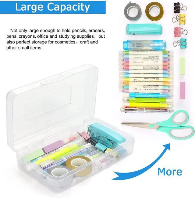 Alt view image 3 of 7 - Tamaki 1 Pack Plastic Pencil Box Large Capacity, Clear | Clear Boxes with Snap-tight Lid Stackable Design and Stylish Office Supplies Storage Organizer