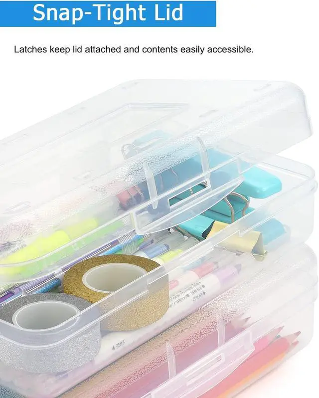 Alt view image 4 of 7 - Tamaki 1 Pack Plastic Pencil Box Large Capacity, Clear | Clear Boxes with Snap-tight Lid Stackable Design and Stylish Office Supplies Storage Organizer