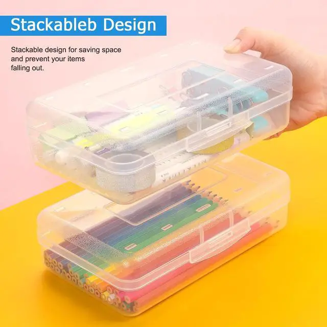 Alt view image 5 of 7 - Tamaki 1 Pack Plastic Pencil Box Large Capacity, Clear | Clear Boxes with Snap-tight Lid Stackable Design and Stylish Office Supplies Storage Organizer