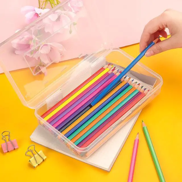 Alt view image 7 of 7 - Tamaki 1 Pack Plastic Pencil Box Large Capacity, Clear | Clear Boxes with Snap-tight Lid Stackable Design and Stylish Office Supplies Storage Organizer
