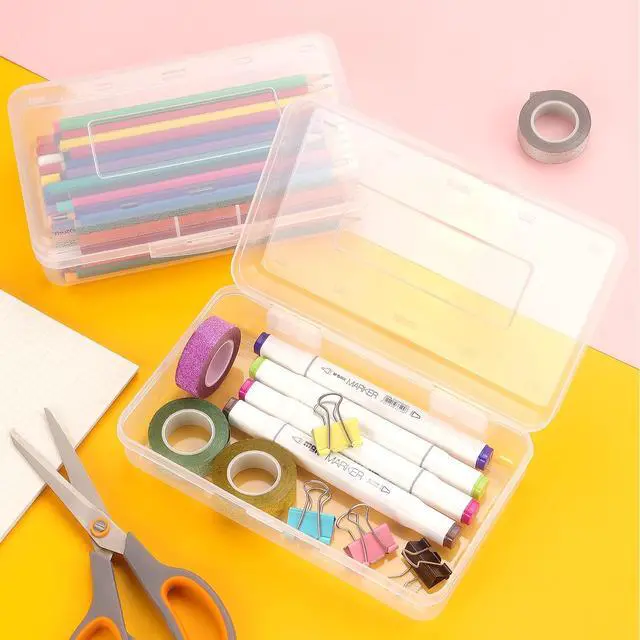 Alt view image 6 of 7 - Tamaki 1 Pack Plastic Pencil Box Large Capacity, Clear | Clear Boxes with Snap-tight Lid Stackable Design and Stylish Office Supplies Storage Organizer