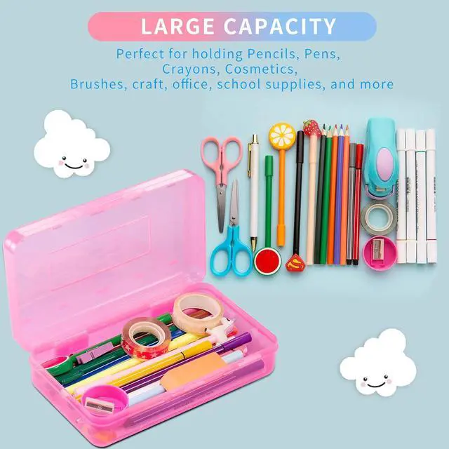 Alt view image 3 of 6 - Sooez 3 Pack Pencil Case, Large Hard Pencil Box Bulk, Clear Crayon Box | Marker Pen Organizer, Plastic Storage Container with Snap Lid, Art Craft Organizer Back to School Supplies, Colorful